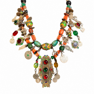 Amazigh Ancien Silver émaillé Necklace berbère deux rangs