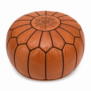Amazigh Artisanal Leather Pouffe Handmade Brown Delivered Pouf