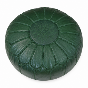 Amazigh Artisanal Leather Pouffe Handmade Green Delivered Pouf