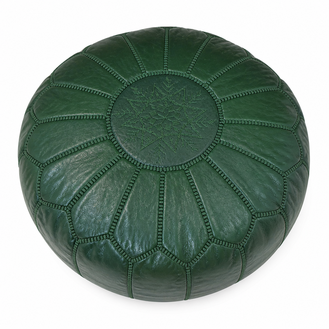 Amazigh Artisanal Leather Pouffe Handmade Green Delivered Pouf