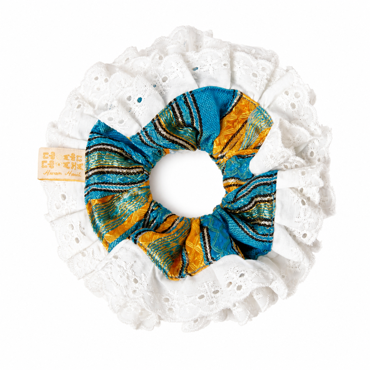 Amazigh Azul Gold Blue Oversized Kabyle Scrunchie Hair Accessory