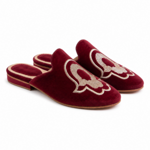 Amazigh Babouche Main de Fatma Bordeaux Brodée Velvet Shoes