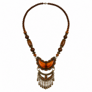 Amazigh Beaded Wood Agate Brass Bohemian Tribal Necklace