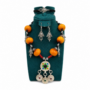 Amazigh Berber Amber Jewelry Set with Necklace Earrings Bracelet
