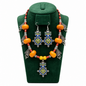 Amazigh Berber Enamel Jewelry Set with Necklace and Earrings