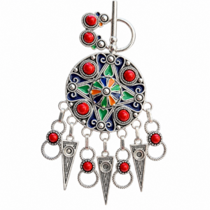 Amazigh Berber Kabyle Enameled Silver-Tone Metal Rosette Jewelry Fibula