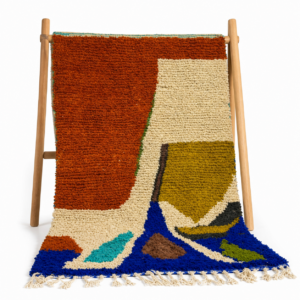 Amazigh Berber Terracotta Blue Handwoven Natural Wool Modern Rug