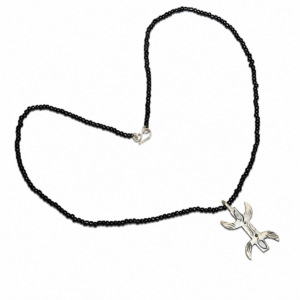 Amazigh Berber Tifinagh Yaz Symbol Silver Pendant Black Bead Necklace