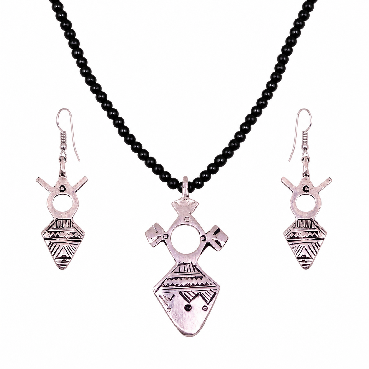 Amazigh Berber Tuareg Fibula Jewelry Set with Necklace and Earrings