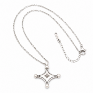 Amazigh Berber Tuareg Southern Cross Silver-Plated Fibula Pendant Necklace