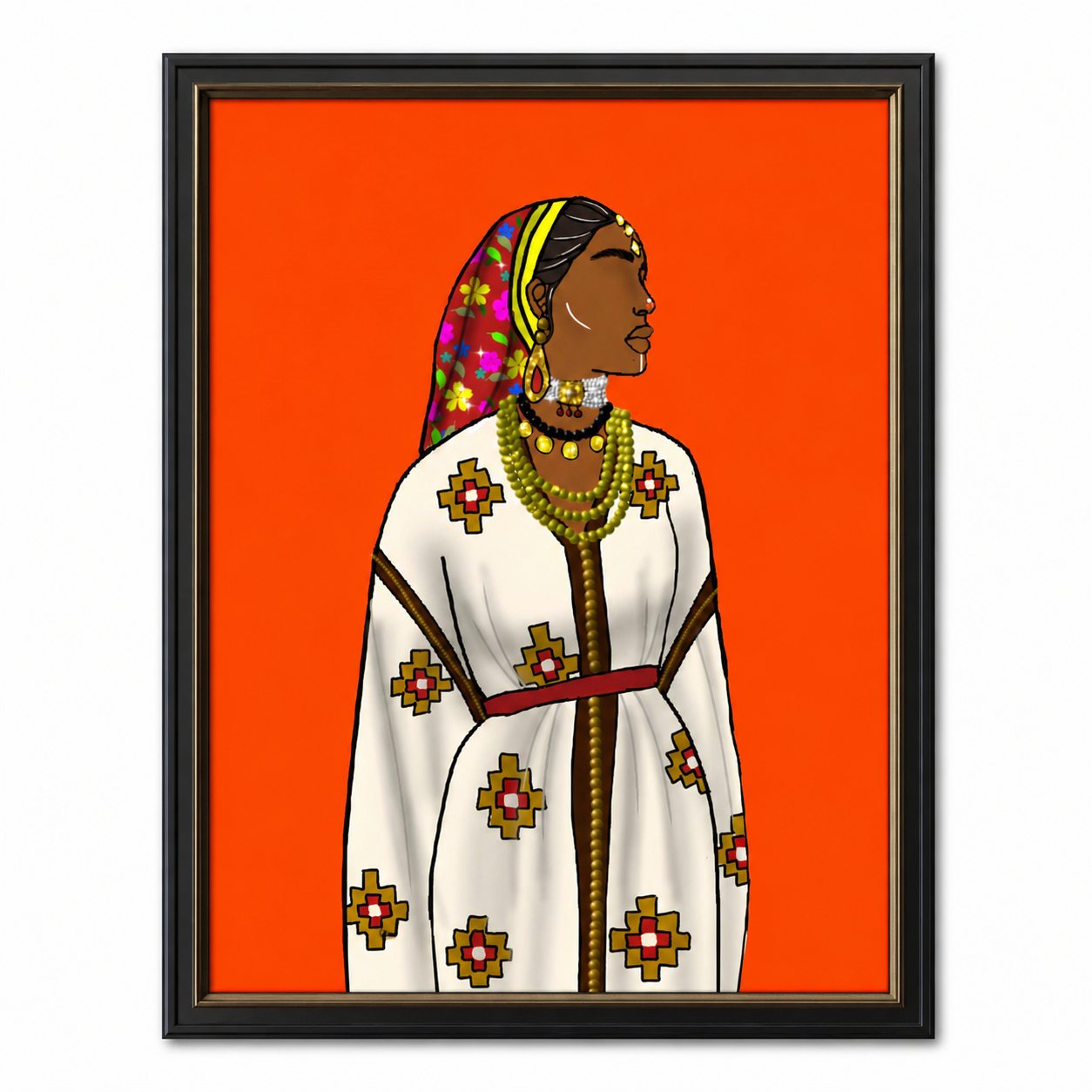 Amazigh Berber Woman Traditional Hand-Drawn Digital Wall Art