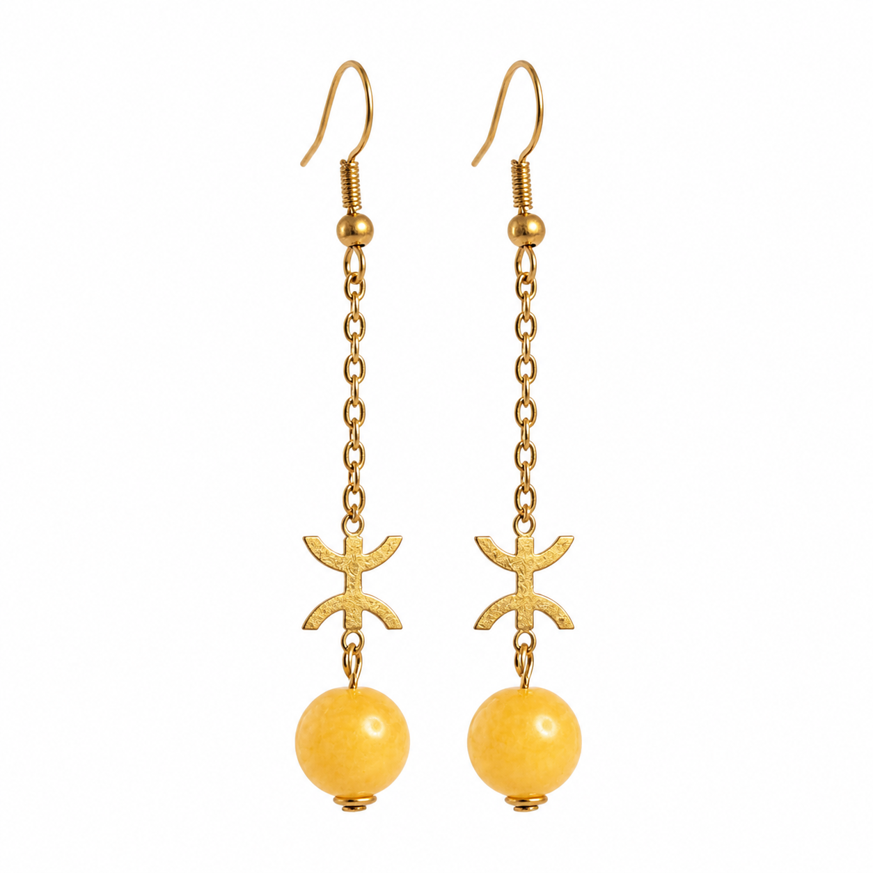Amazigh Boucles d'oreilles YAZ tifinagh acier inoxydable avec pierres naturelles Adaptation moderne