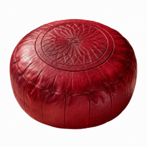 Amazigh Dark Red Leather Round Boho Floor Pouf