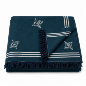 Amazigh Deep Teal Cotton Bedspread Handmade White Blanket