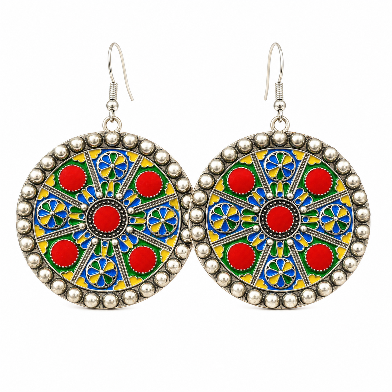 Amazigh Earrings ethniques rondes aux couleurs traditionnelles Kabyle pendantes