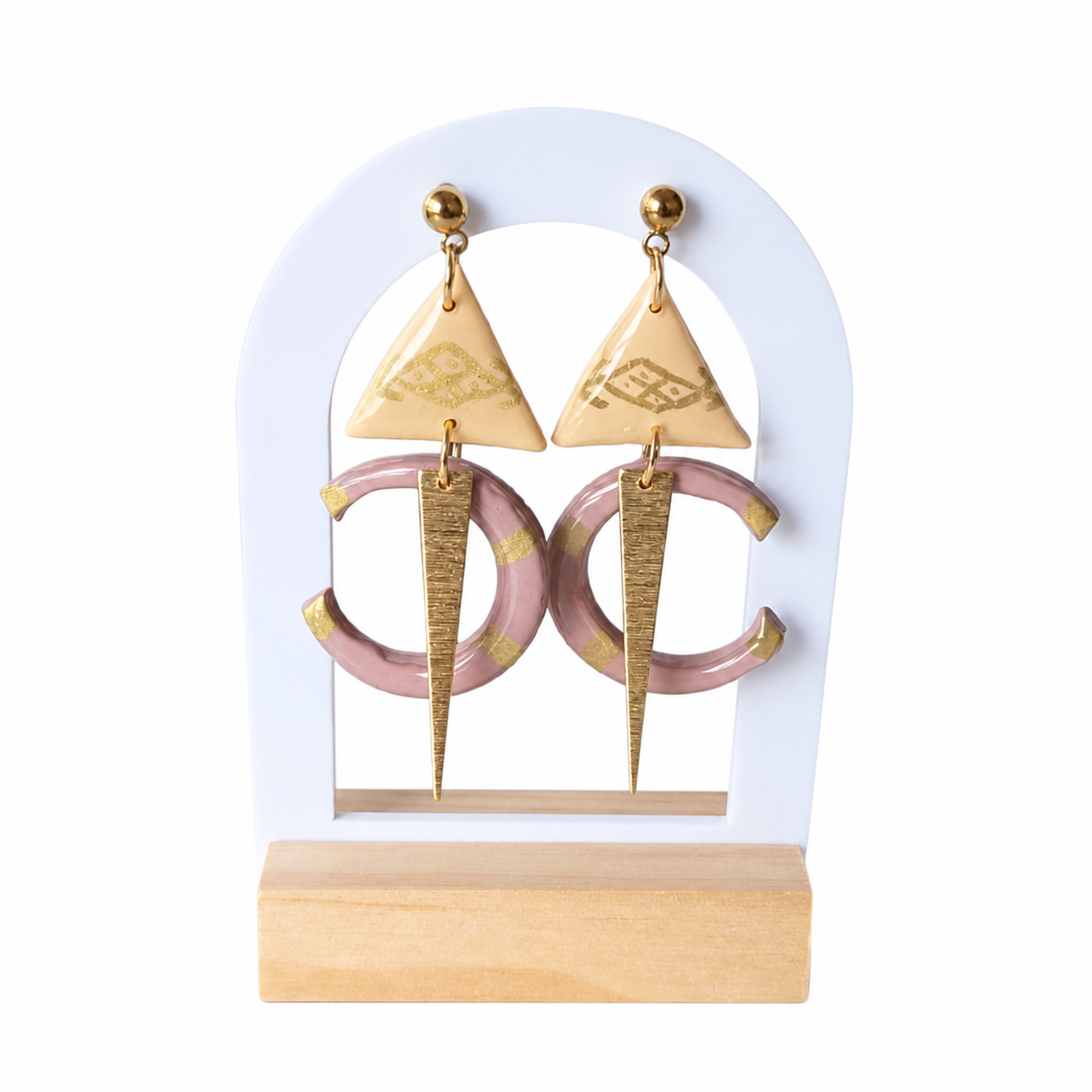 Amazigh Earrings TALA Champagne Vieux Pink- Jewelry Berbere pate polymere fibule
