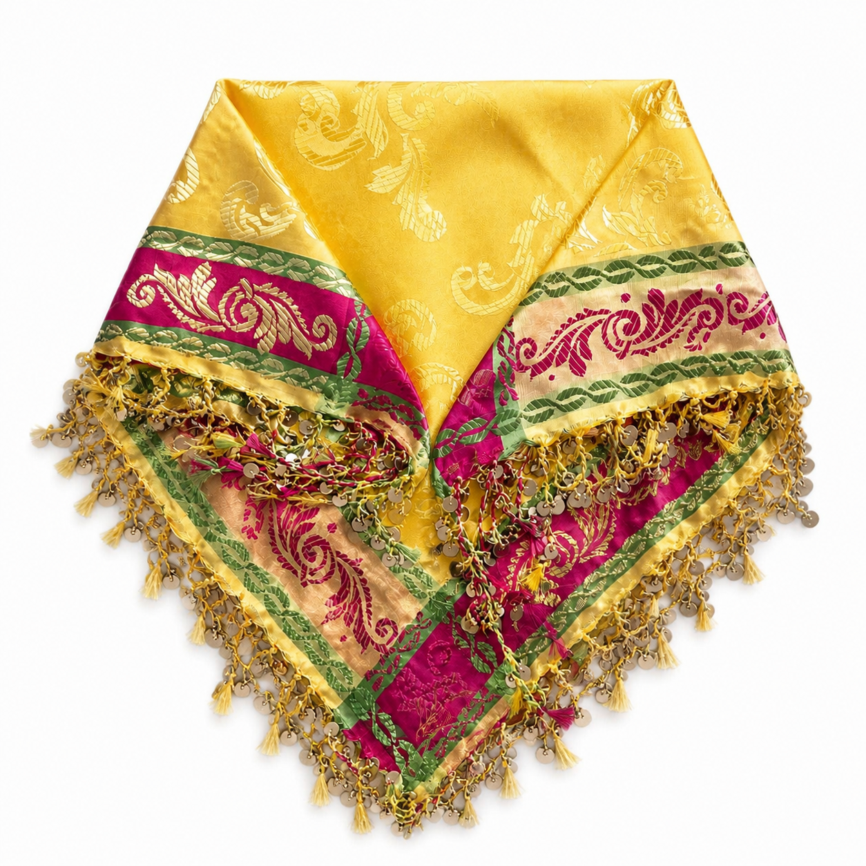 Amazigh Golden Sabniya Wedding Headscarf with Coin Fringe Scarf