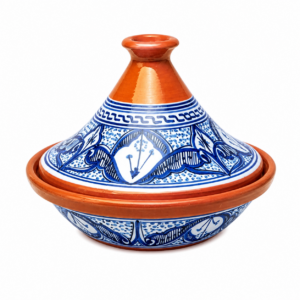 Amazigh Hand-Painted Morrocan Ceramic Blue Flame-Proof Clay Tagine