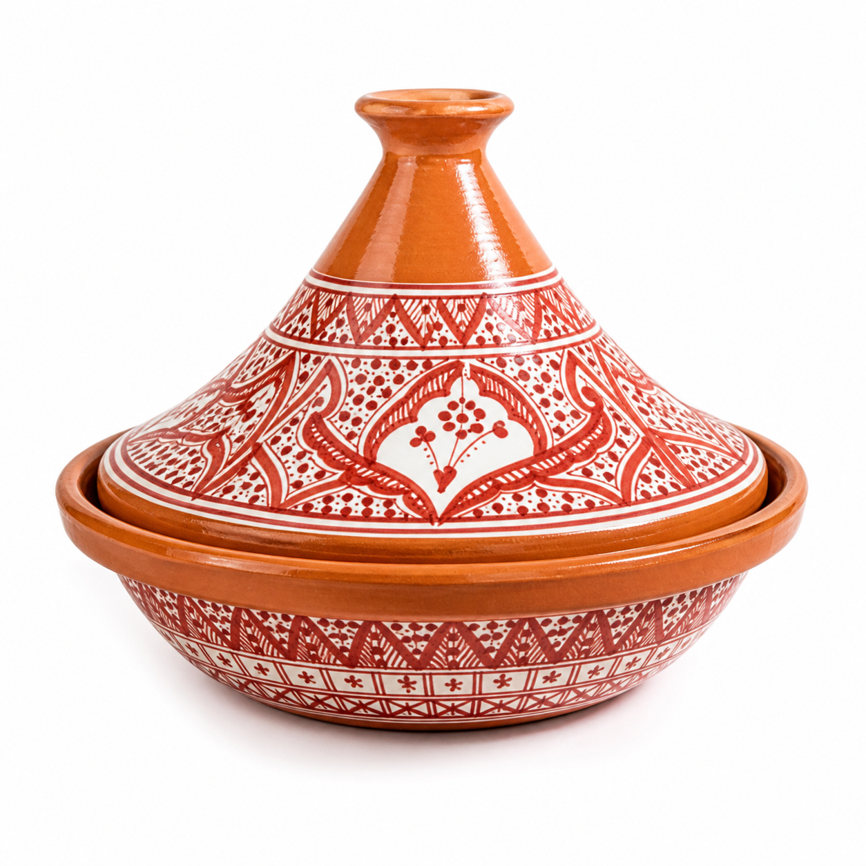Amazigh Hand-Painted Pink Ceramic Cooking Flame-Proof Tagine 30cm