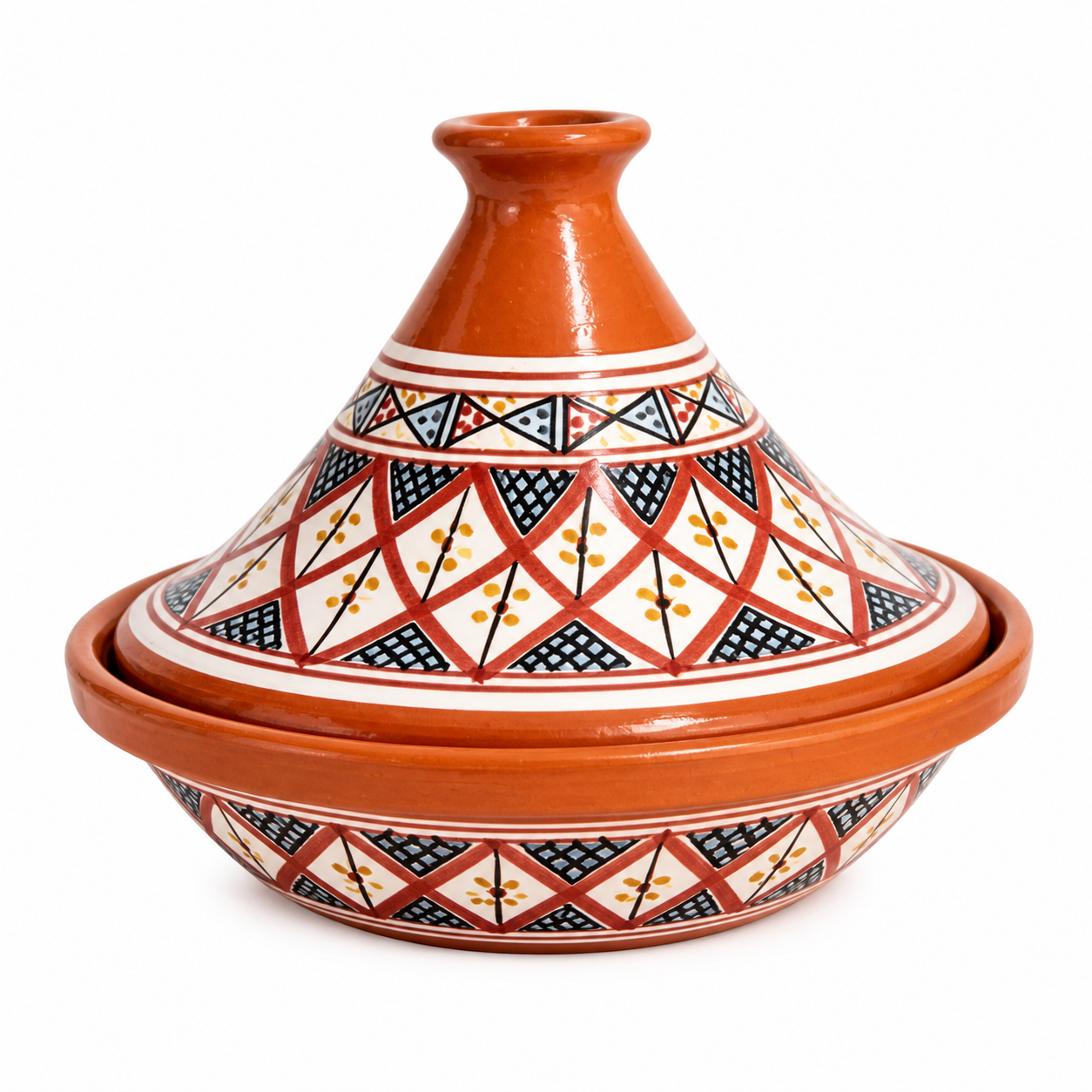 Amazigh Hand-Painted red Ceramic Cooking Flame-Proof Tagine 30cm