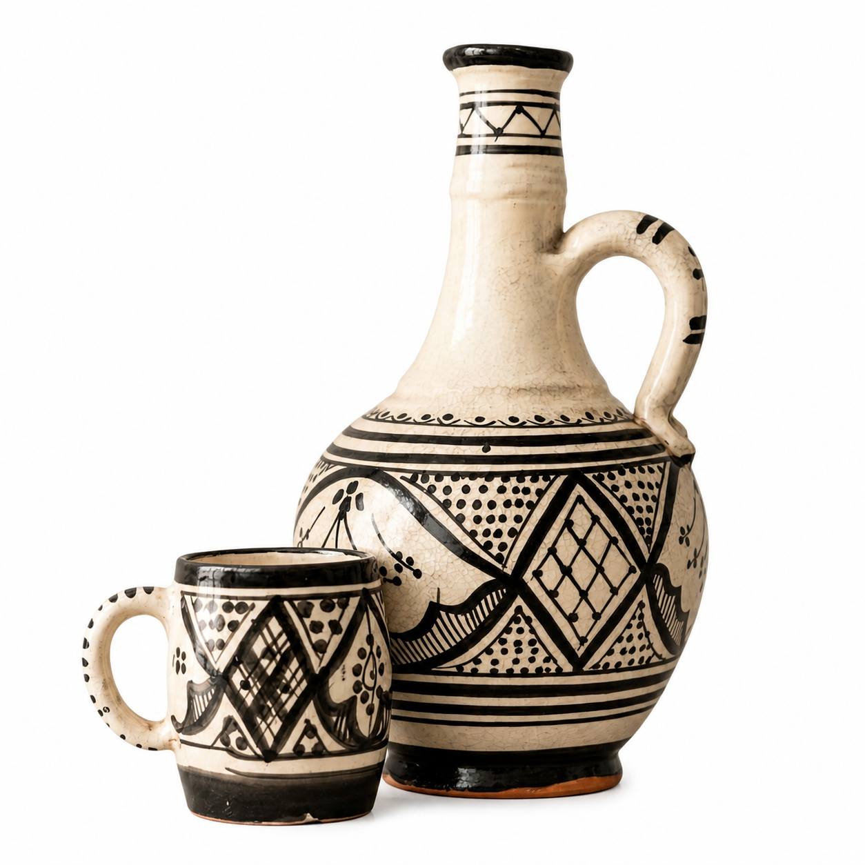 Amazigh Handcrafted Pottery Black White Design Ceramic Piece