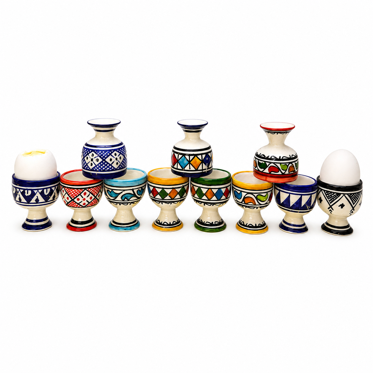 Amazigh Handmade Ceramic Egg Cups Set Hand Mug