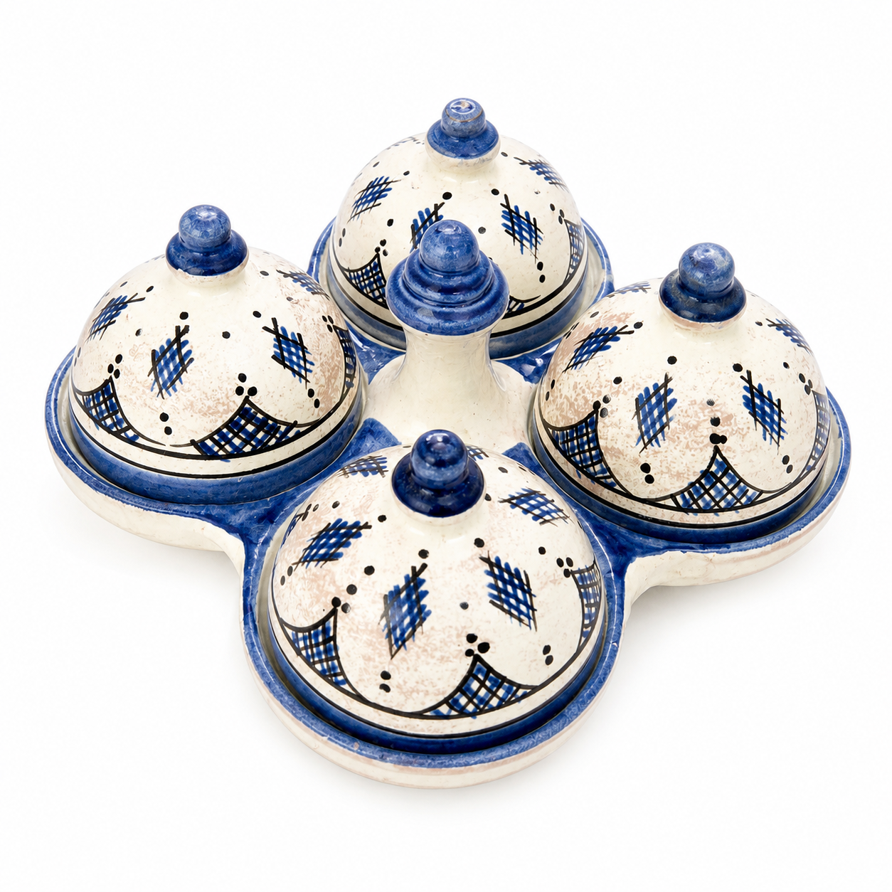 Amazigh Handmade Spice Set Blue Pottery Ceramic Piece
