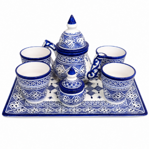 Amazigh Handmade Tea Set Blue White Ceramic Bowl