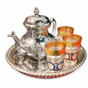 Amazigh Handmade Tea Set Glasses Silver Teapot Tray