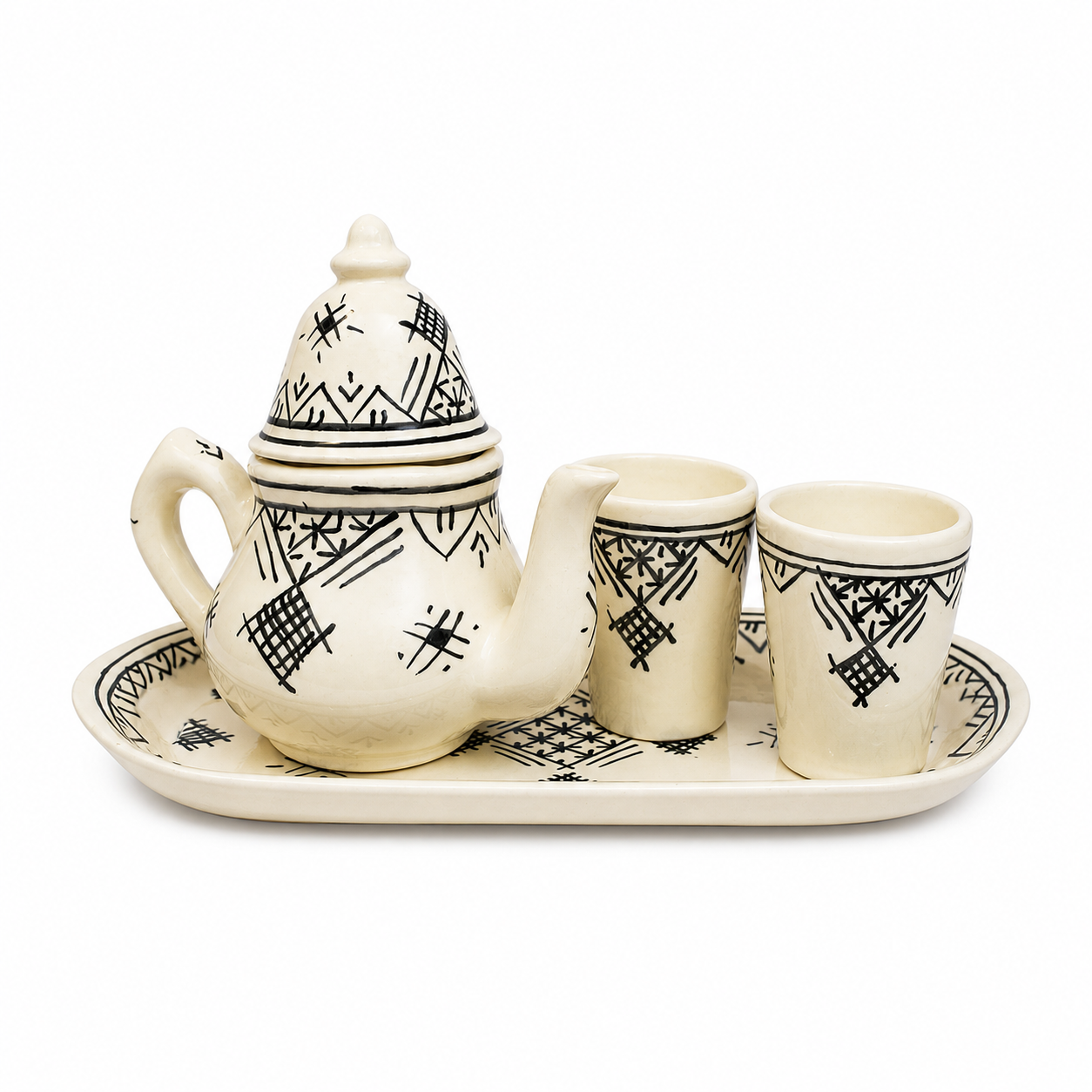 Amazigh Handmade Tea Set Tray Ceramic Teapot Mug