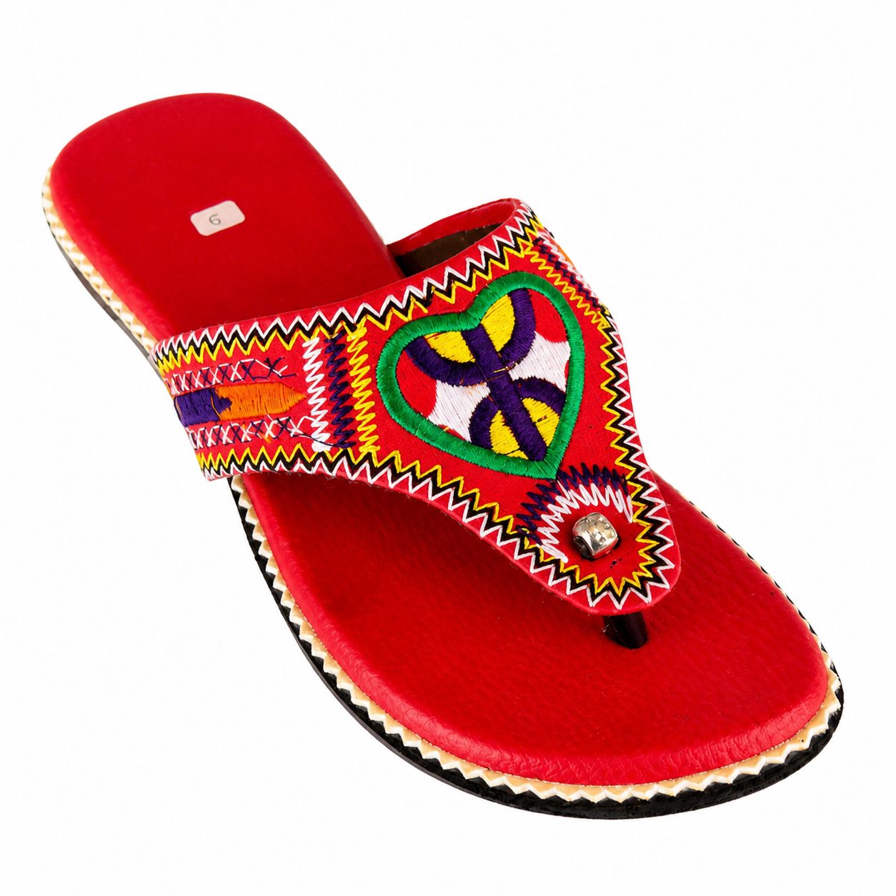 Amazigh Handmade Traditional Women’s Red Leather Embroidery Slippers
