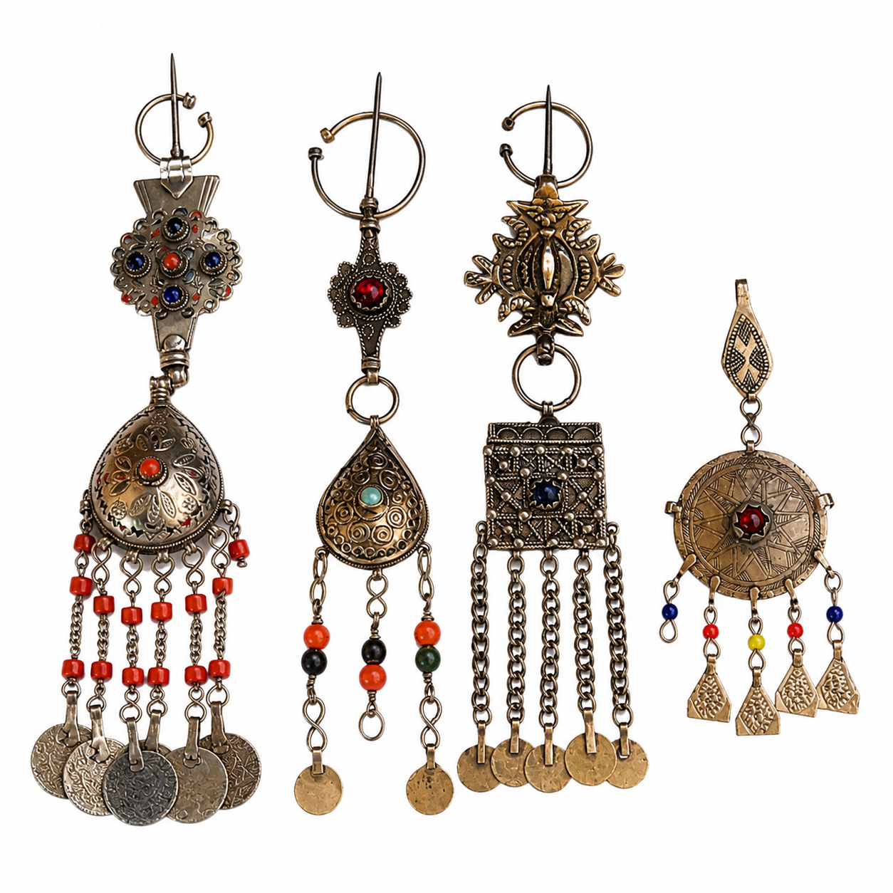 Amazigh Handmade Vintage Beaded Enamel Tribal Fibula Brooch