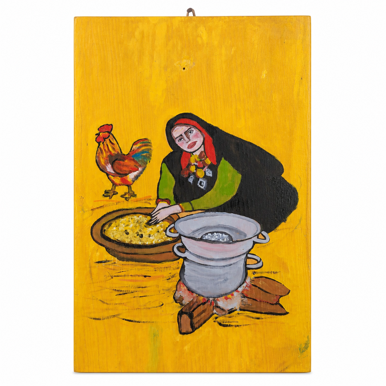 Amazigh Handpainted Cedar Wood Woman Couscous Wall Art
