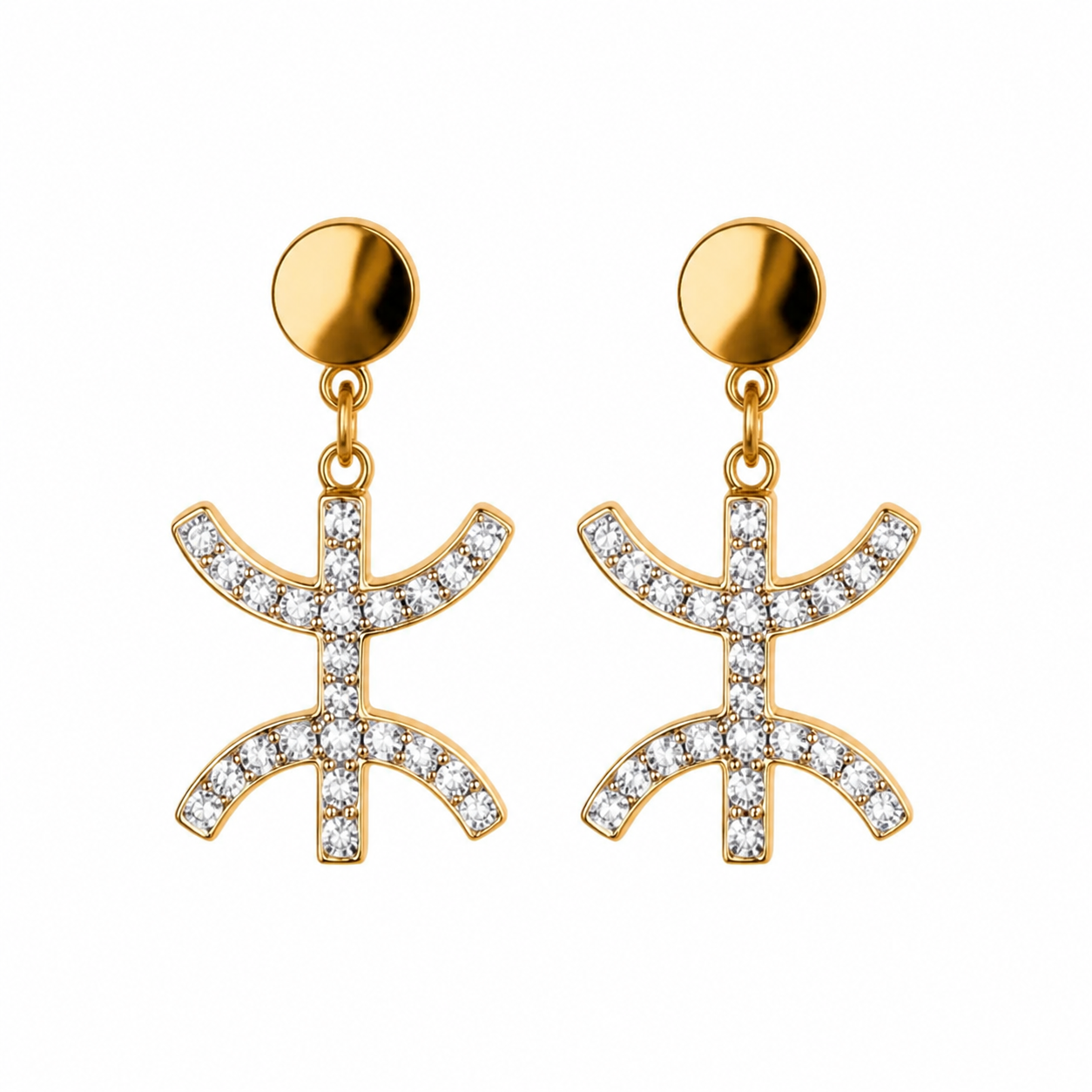 Amazigh Kabyle Berber Tifinagh Yaz Sparkling Gold Drop Earrings