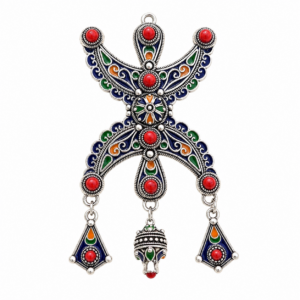 Amazigh Kabyle Enameled Silver-Tone Metal Decorative Berber Fibula