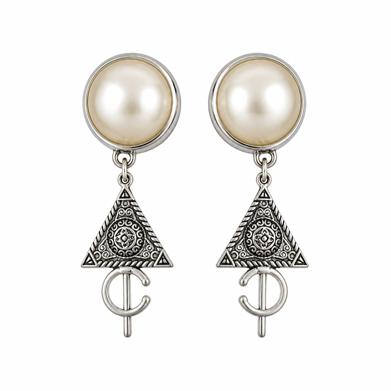Amazigh Kabyle Fibule Pearl Berbères Stainless Steel Drop Earrings