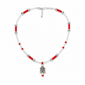 Amazigh Kabyle Handmade Stainless Steel Red Coral Enamel Necklace