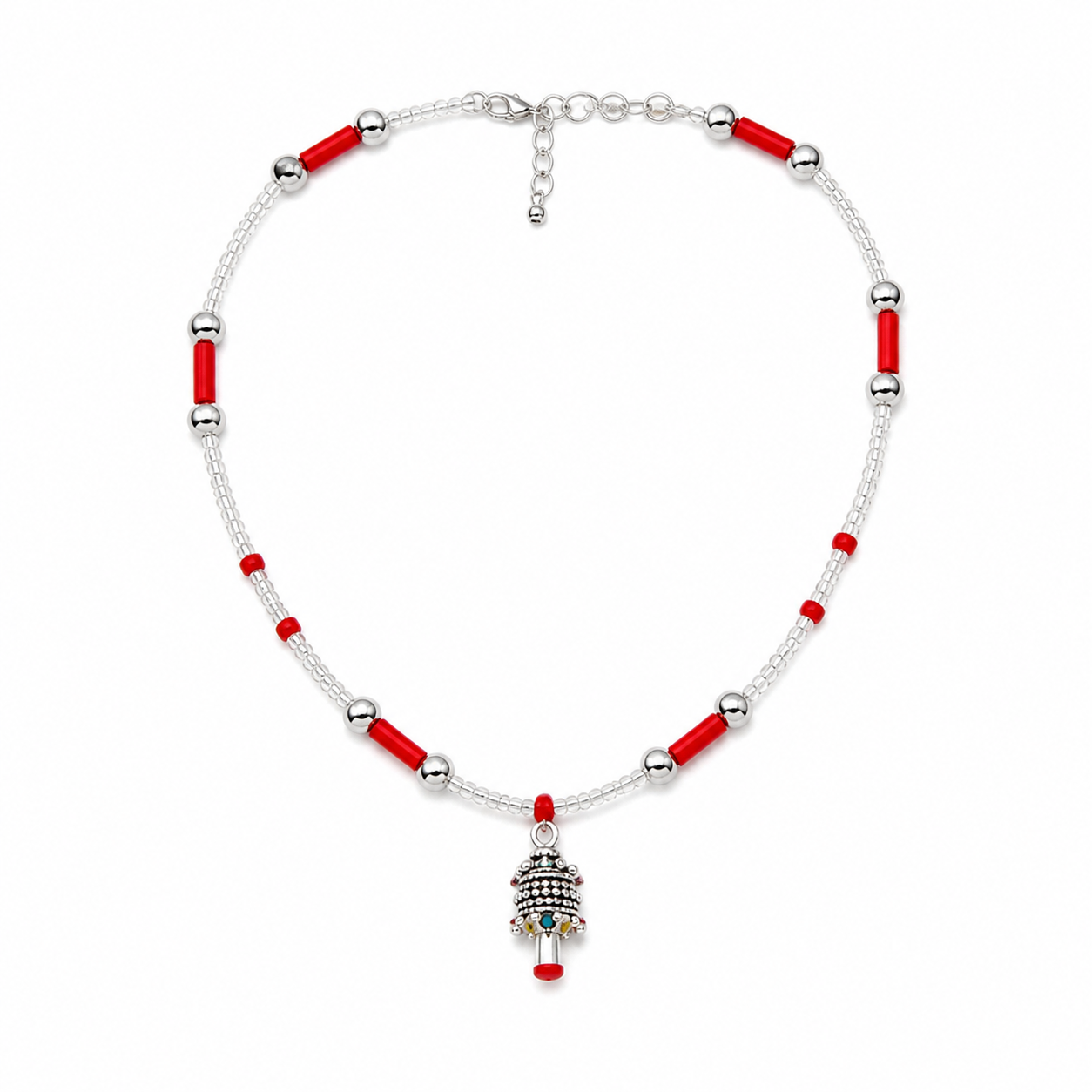 Amazigh Kabyle Handmade Stainless Steel Red Coral Enamel Necklace