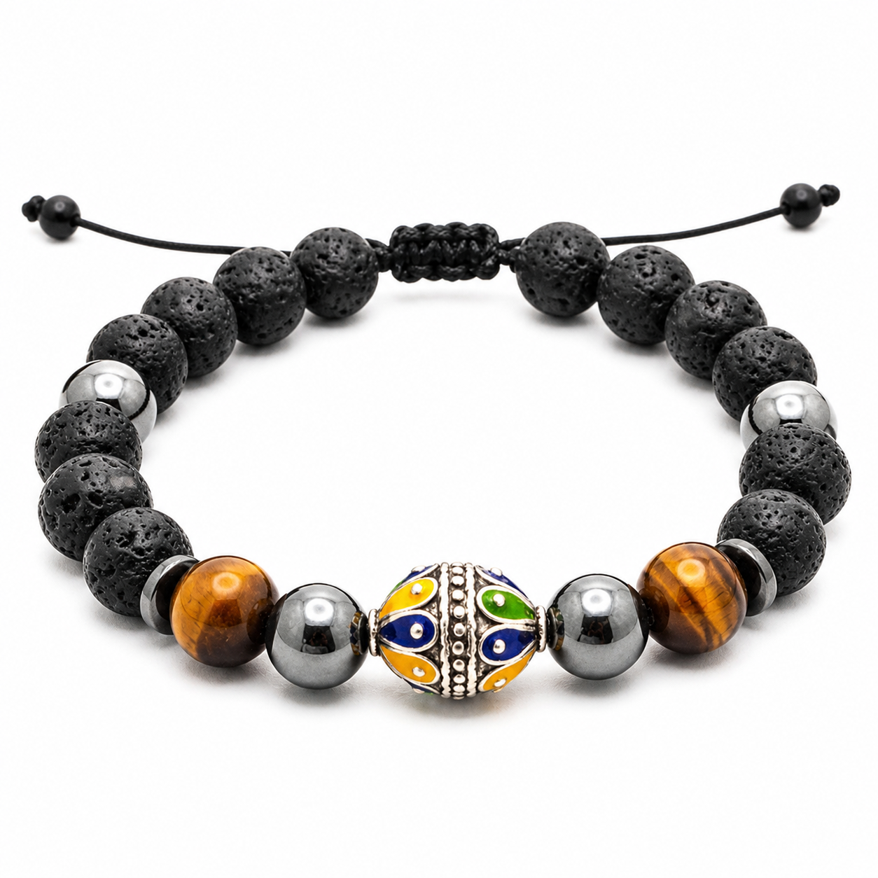 Amazigh Kabyle Men’s Lava Stone Tiger Eye Enamel Bracelet