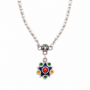 Amazigh Kabyle Natural Stone Seed Bead Enameled Pendant Necklace