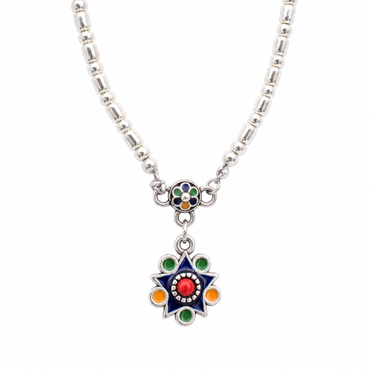 Amazigh Kabyle Natural Stone Seed Bead Enameled Pendant Necklace