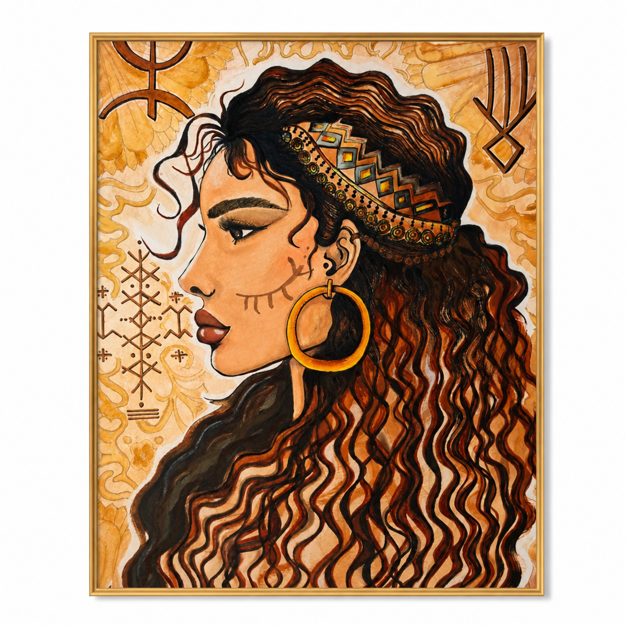 Amazigh La Gazelle Modern Watercolor Portrait Digital Wall Art