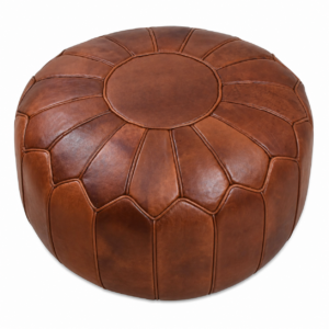 Amazigh Leather Honey Red Delivered Stuffed Modern Pouf
