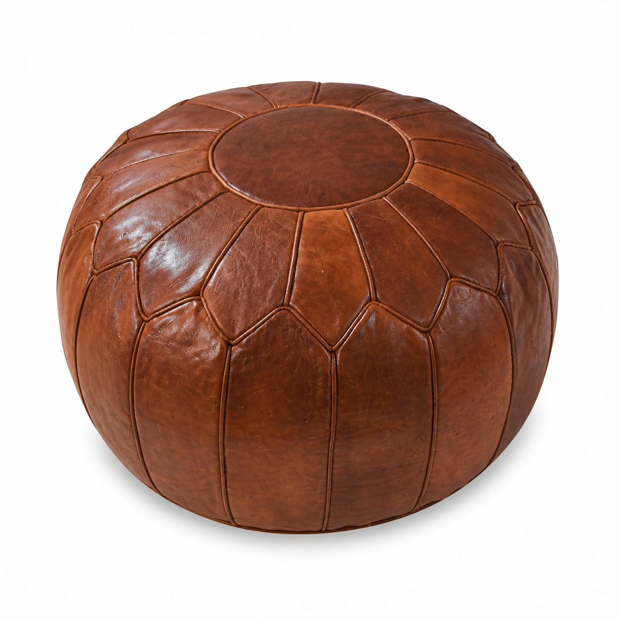 Amazigh Leather XL Honey Brown Delivered Stuffed Pouf