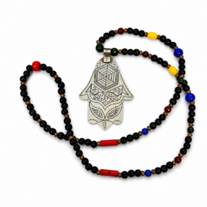 Amazigh Main de Fatima Silver Necklace with Glass Beads