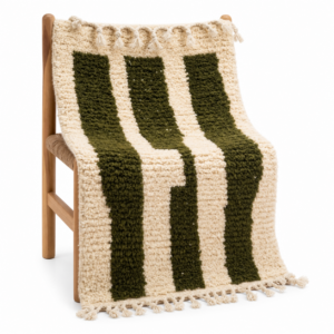 Amazigh Olive Green Striped Thread Handmade Custom Rug