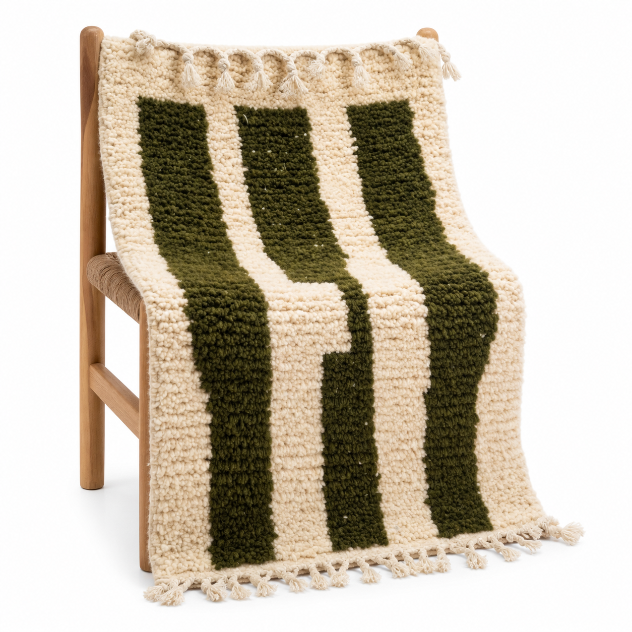 Amazigh Olive Green Striped Thread Handmade Custom Rug