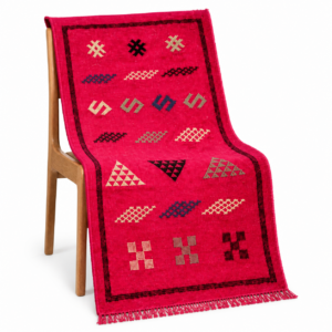 Amazigh Pink Cashmere Handmade Geometric Accent White Rug