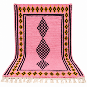 Amazigh Pink Cream Black Geometric Diamond Wool Rug
