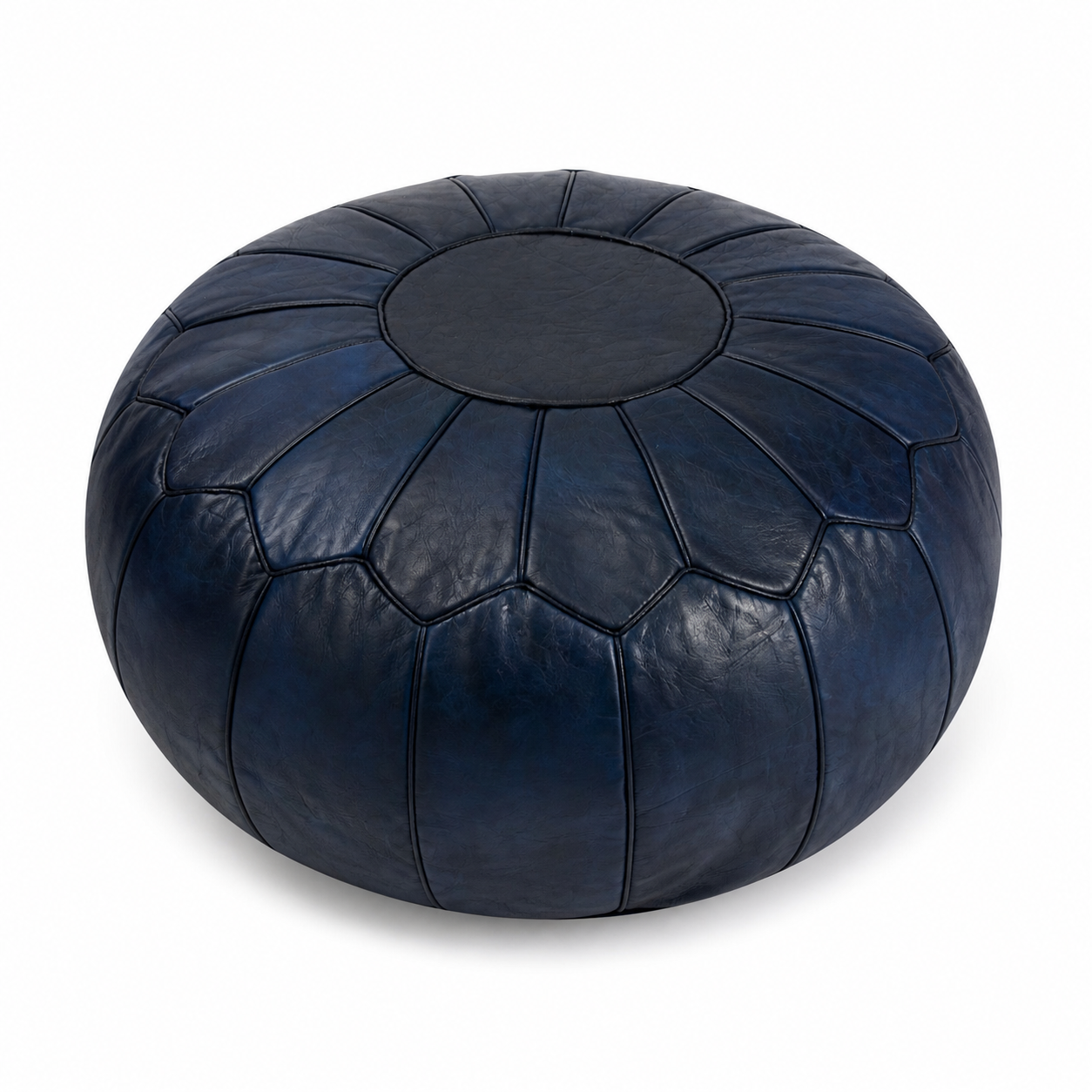 Amazigh Premium XL Scandinavian Leather Dark Blue Pouf